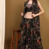 Black Floral Georgette Lehenga with Blouse & Shrug