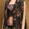 Black Floral Georgette Lehenga with Blouse & Shrug