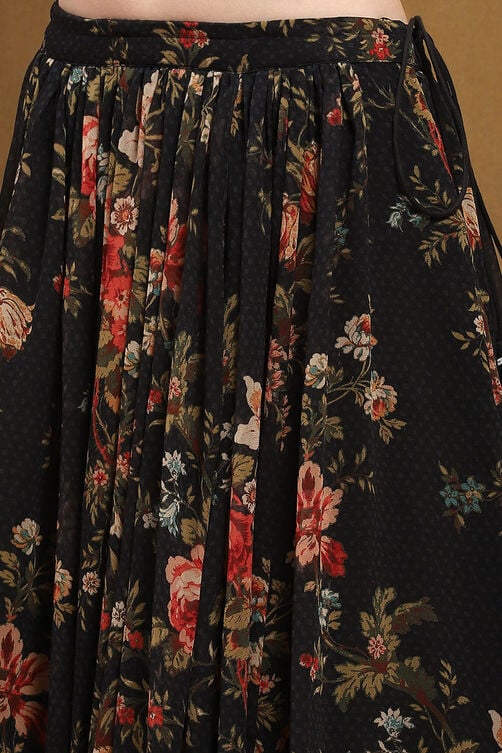 Black Floral Georgette Lehenga with Blouse & Shrug