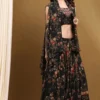 Black Floral Georgette Lehenga with Blouse & Shrug