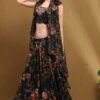 Black Floral Georgette Lehenga with Blouse & Shrug