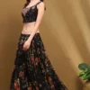 Black Floral Georgette Lehenga with Blouse & Shrug